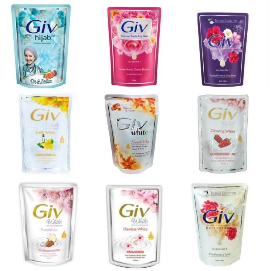 SABUN MANDI GIV CAIR 60ml WHITE SKIN CARE PERAWATAN TUBUH KECANTIKAN BODY WASH GIVE BEAUTY BAR WHITE SOAP KOTAK BIRU HIJAU MERAH PUTIH UNGU TIN ZAITUN HIJAB SAFFRON WHITE BENGKOANG LEMON MULBERRY PAPAYA PEARL 60 ml REFILL LIQUID