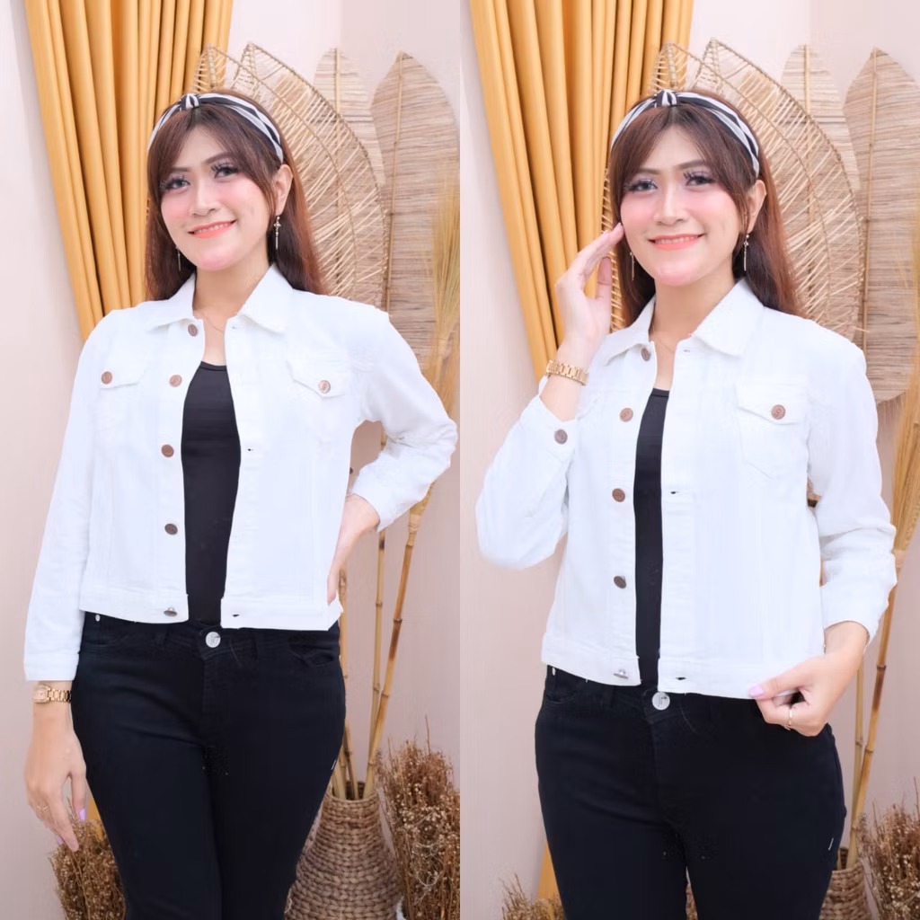 ARO - JAKET CROPTY JEANS PUTIH // WITNEY JAKET JEANS PUTIH WANITA