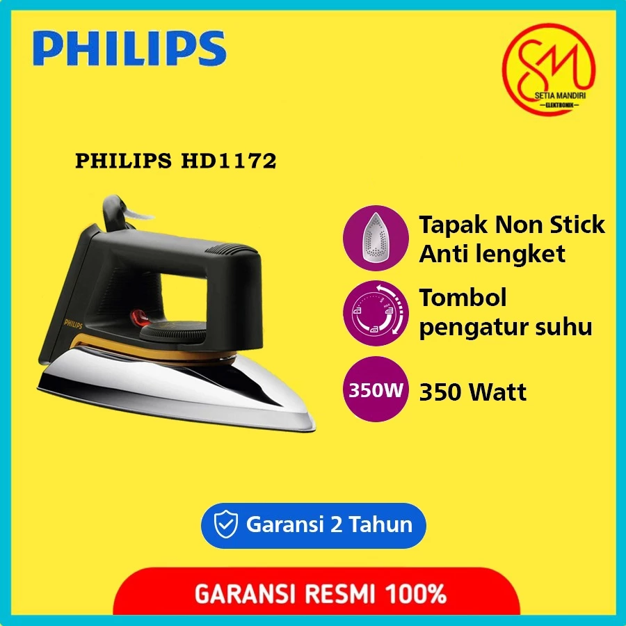 PHILIPS HD1172 | HD1173 | HD1175 Setrika Kering Classic Cepat dan Efisien 350W Setrika Legendaris