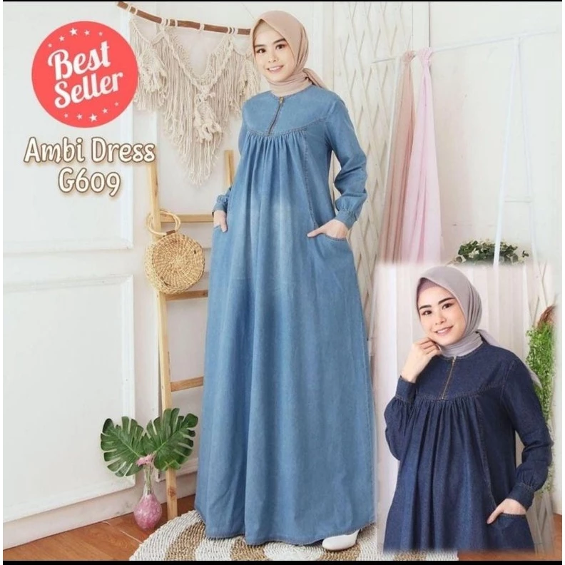 ambi dres jeans wanita premium quality ld 110