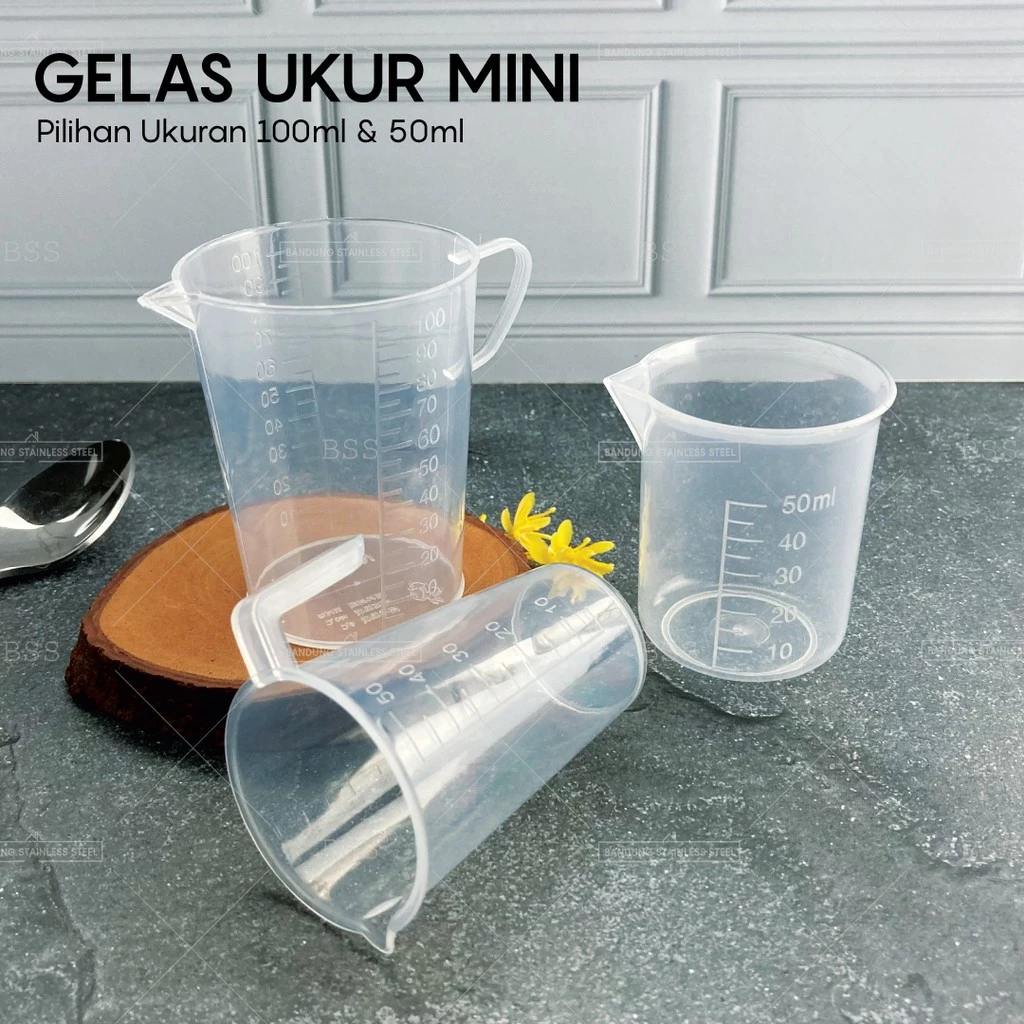 Gelas ukur plastik 50ml 100ml measuring cup 100 ml murah garis bening