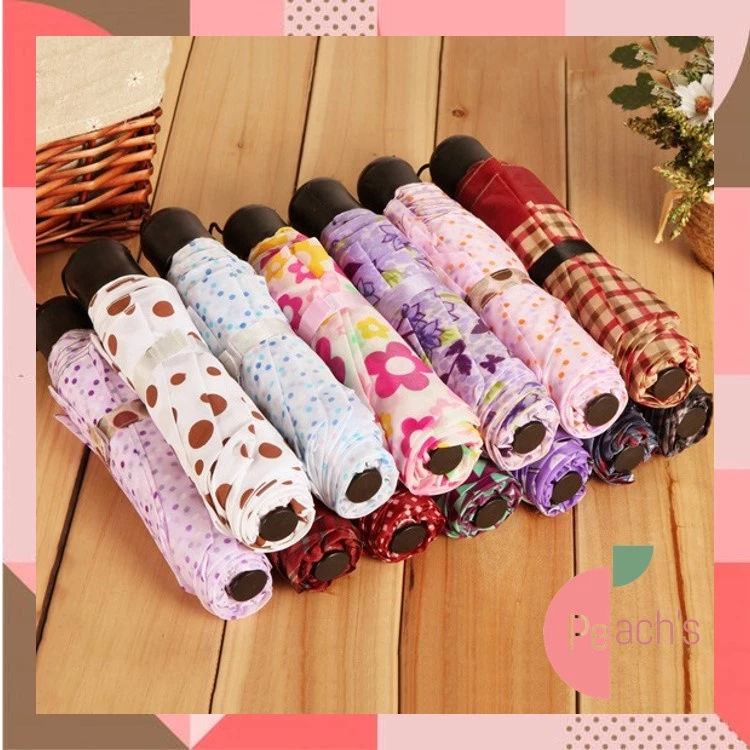 PEACH - Payung Lipat Motif Bunga Motif Random Anti UV / Payung Lipat 3 Pelindung Panas Hujan Payung / Payung Lipat Motif Bunga Random P5449