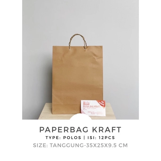 Paper Bag Polos / Tas Kertas Kraft Coklat Murah tanggung 35x25x9.5