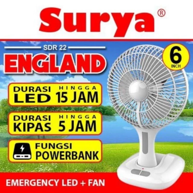 SURYA / LUBY Kipas Angin LED SURYA ENGLAND/LUBY L-688/LUBY L-695/ UBY L-699 Kipas portable AR-138 ITALY Kipas Angin Portable + Lampu Emergency