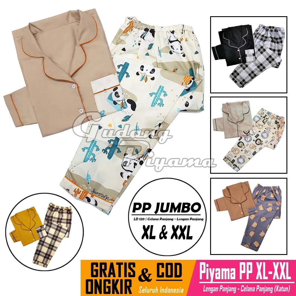 Stelan Baju Tidur Piyama Dewasa Lengan Panjang Jumbo Size XL XXL