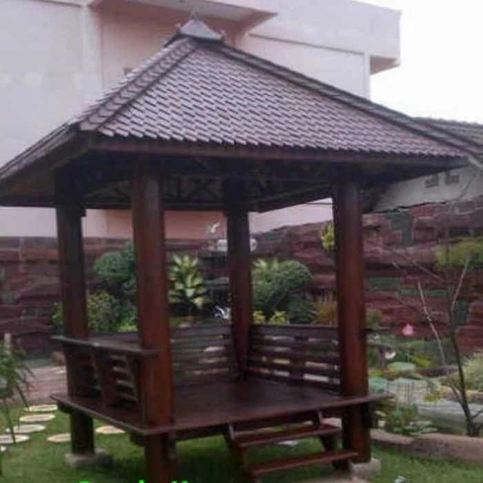 Gazebo Kayu Kelapa 2m x 2m Atap Sirap