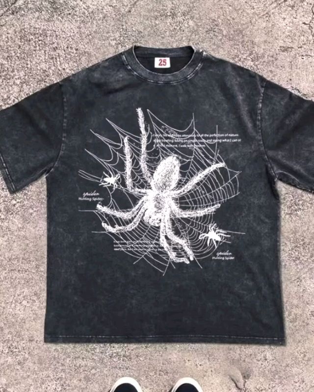 BOOMBAP American retro Style T-shirt Oversize Laba-laba menenun jaring| Kaos Wanita Hitam#RacunShopeeOutfit #kecebadai😍😍😍 #CekOutProduknya👆🏻