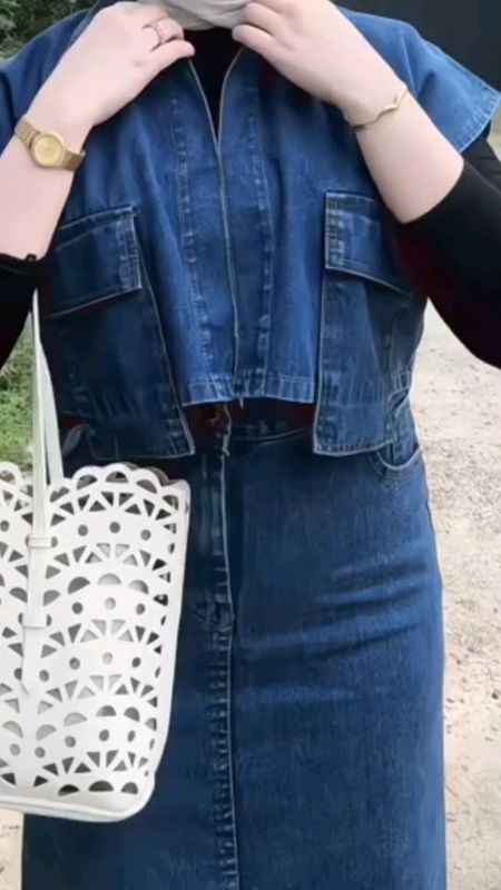 one set jeans wanita setelan rok +vest kantong Over Style #oneset #setelanrok #vestkorea