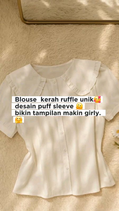 Blouse  kerah ruffle unik🥰 desain puff sleeve 🫠 bikin tampilan makin girly.🤗#promo99 #PromoNonStop #promo99megasale #ViralDiShopeeVidio#barangunik
