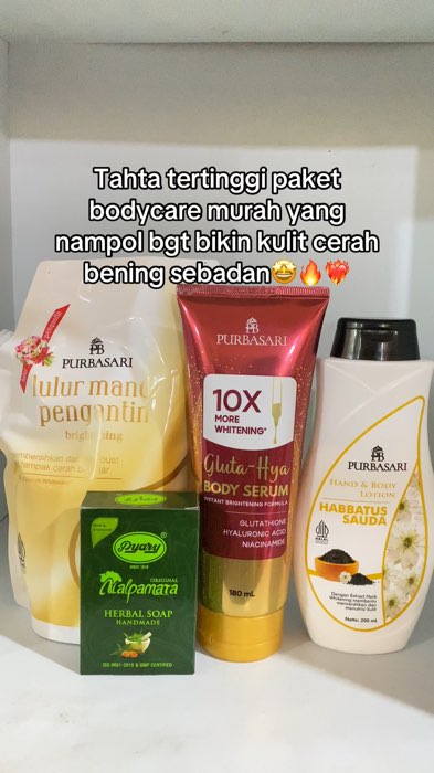 Bodycare mencerahkan dijamin anti gagal😍#purbasari #habbatussauda #lulurpengantin #bodyserum #nalpamara #bodycare