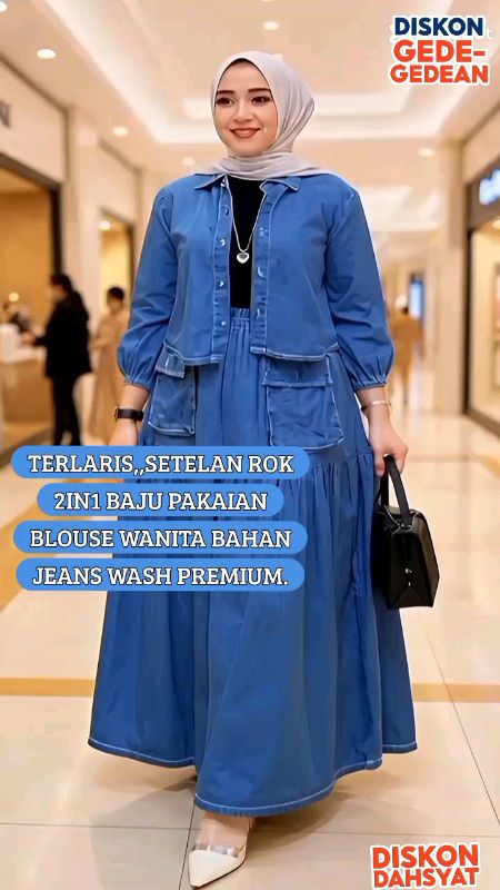 TERLARIS ,,ONESET ROK/ SETELAN ROK 2IN1 BAJU BLOUSE BAHAN JEANS WASH PREMIUM#fypshopeevideo??r #fypshopeevideo??racunsh #fypshopeevideo??