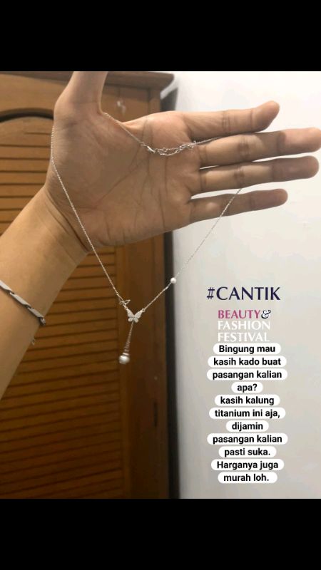 Fashion Manis Kalung Titanium Wanita Perak Anti Karat Kalung Couple Kupu-kupu Mutiara Liontin Aksesoris Wanita Perhiasan #kalungtitanium #kalungwanita