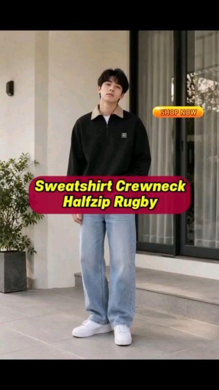 sweatshirt crewneck halfzip rugby couple #sweatshirt #crewneck #halfzip #rugbyshirt #RacunShopee #Diskon40RB #ShopeeLook #OOTDFashionShopee #diskon