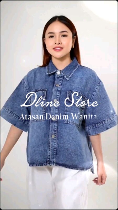 Atasan Kemeja Jeans Denim Lengan Pendek Wanita Shirt - DLINE #dlinejeans #dlineatasanjeans #blousejeansboxy #berkahcreatorberlimpah #fyppage #fyp