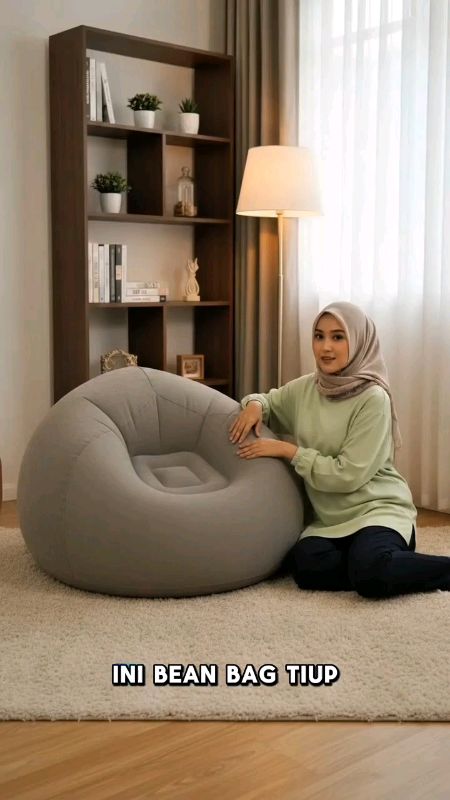 Bean bag tiup empuk ukuran 110×110×85 cm, nyaman santai di rumah, ringan dan praktis! Hashtag: #beanbag #sofaminimalis #furnitureviral #rumahnyaman