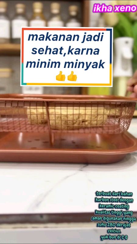 peniris minyak,dan bisa juga untuk memanggang dlm oven ,bikin makanan jd sehat Krn minim minyak #fyp #RacunShopee #penirisminyakstenlis #penirisminyak