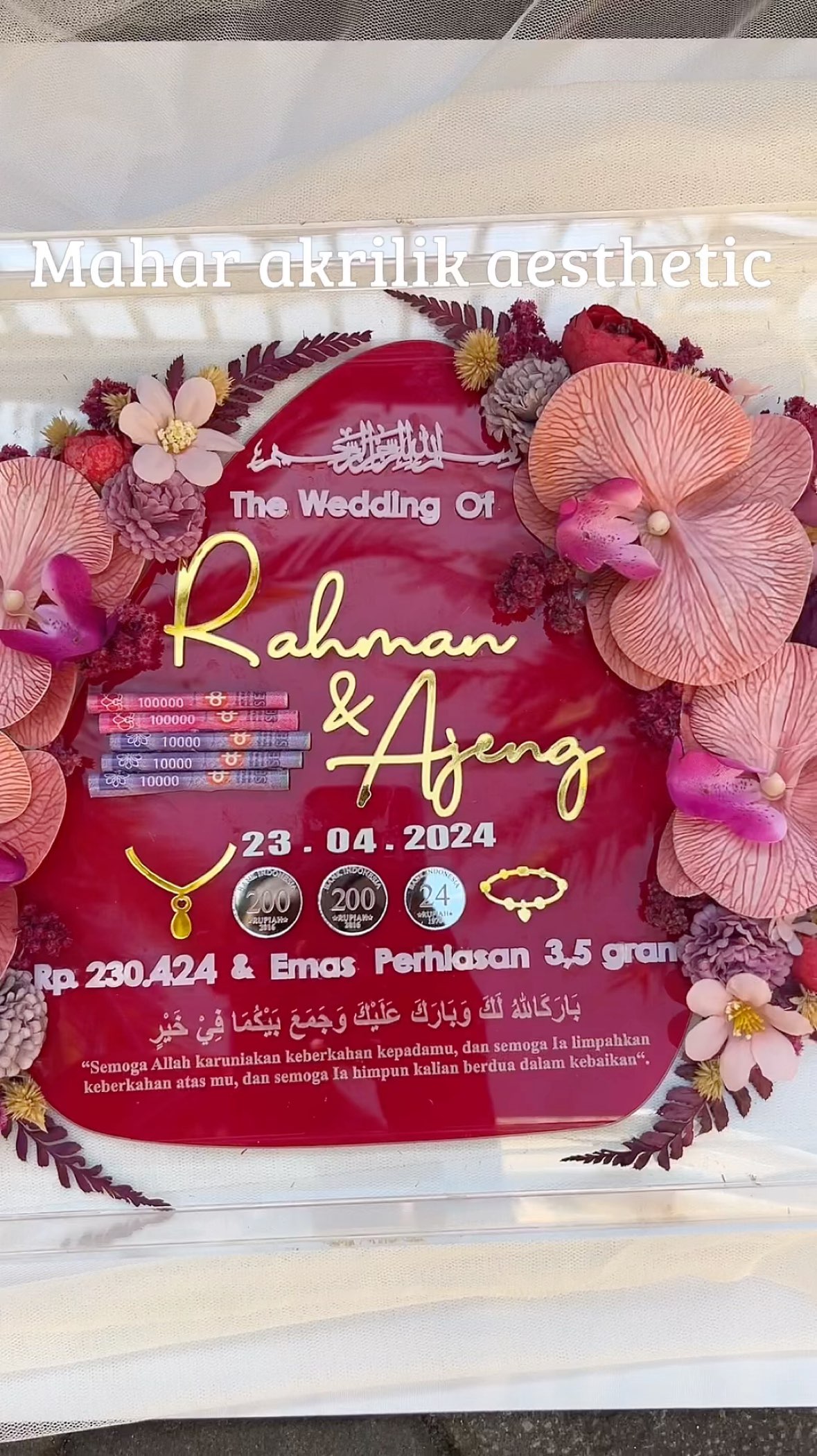 Mahar pernikahan akrilik yang aesthetic dan elegan niih kak. #maharakrilik #maharnikah #maharrustic