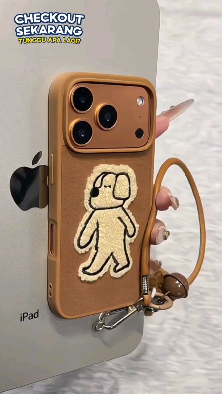 suede leather brown emboidery puppy iphone case for iphone 17-14 promax pro #caseiphone #caseiphone17promax #caseiphoneterbaru #caseiphonemurah