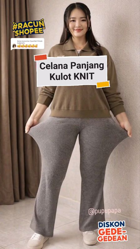 Kulot Knit Celana Panjang Wanita #celanawanita #celanapanjang #celanakulot #kulotknit #murahbanget #PromoNonStop #SpillBawaBerkah #RacunShopee