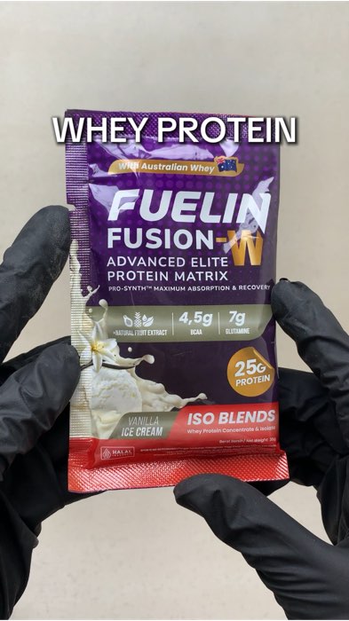 FUELIN - Fusion W ISO BLENDS ( Whey Protein & Isolate ) 10 Sachet x 35gr - SUSU Protein Dilengkapi BCAA - EAA - GLUTAMINE & Enzim Buah Nanas & Pepaya