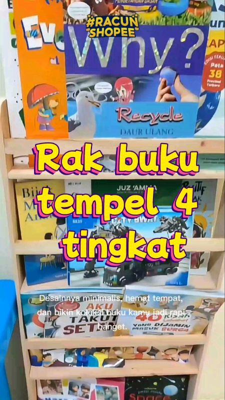 Buku rapi hemat tempat dengan rak buku tempel 4 tingkat ini. Desain minimalis cocok untuk dekorasi kamar. #RakBuku #ShopeeHaul #RacunShopee #ShopeeCOD