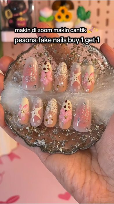Summer Nails #RacunShopee #ShopeeLook #ShopeeFashionHaul #SpillBawaBerkah #kukucantik #fakenails #pressonnails #kuku #summernails #mermaidnails #fyp