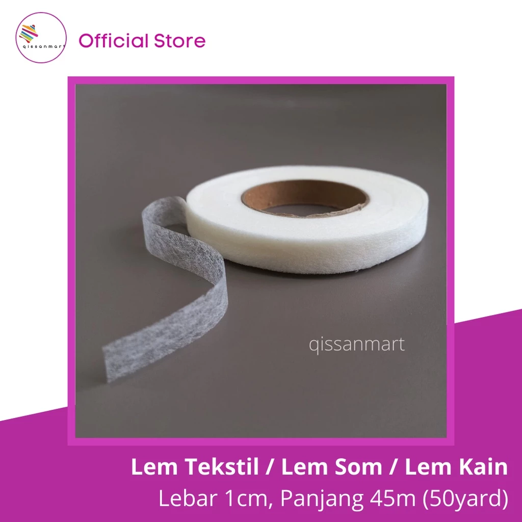 Lem Tekstil, Lem Som, Perekat Kain Bolak Balik, Lem Kain 2 Sisi, Lebar 1cm, Panjang 50 Yard (45 M) Per Roll