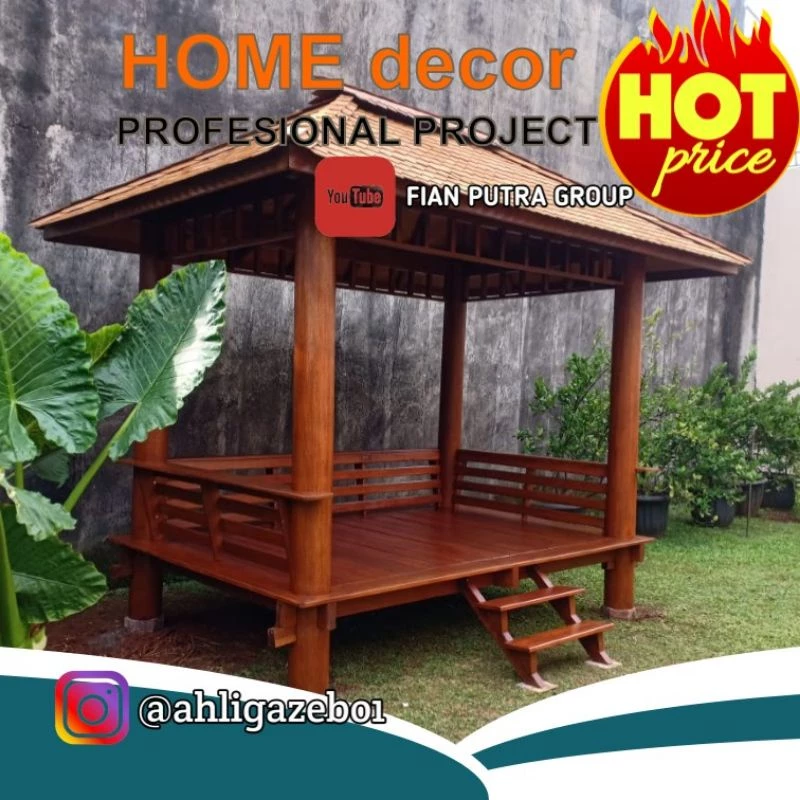 Gazebo / gazebo 2 x 2 meter / gazebo kayu / gazebo glugu atap request / gasebo / saung / saung gazebo / saung taman / gazebo taman / gazebo resto / gasebo