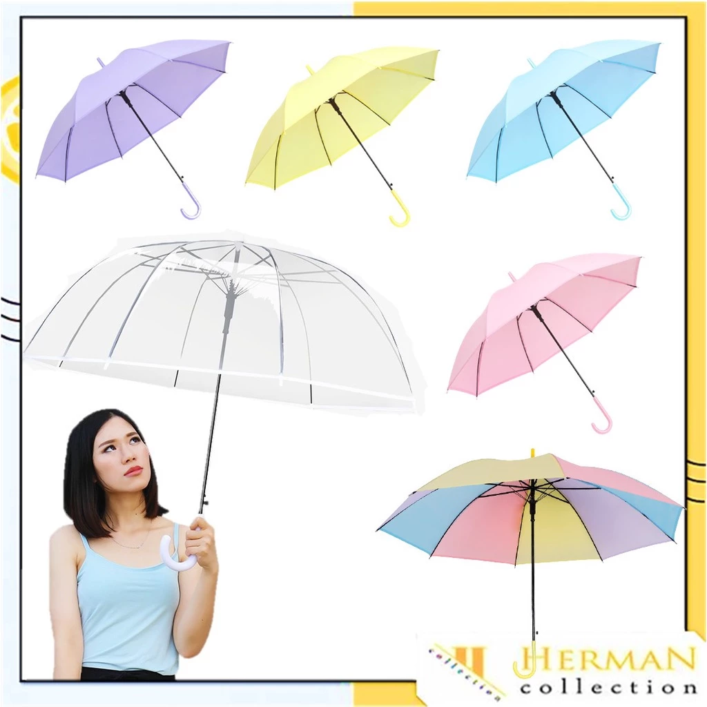 HC Payung Transparan Style Korea Jepang Polos Warna Warni Payung Lipat Bening Cantik Payung Rainbow Umbrella Fashionable Candy Color t Murah