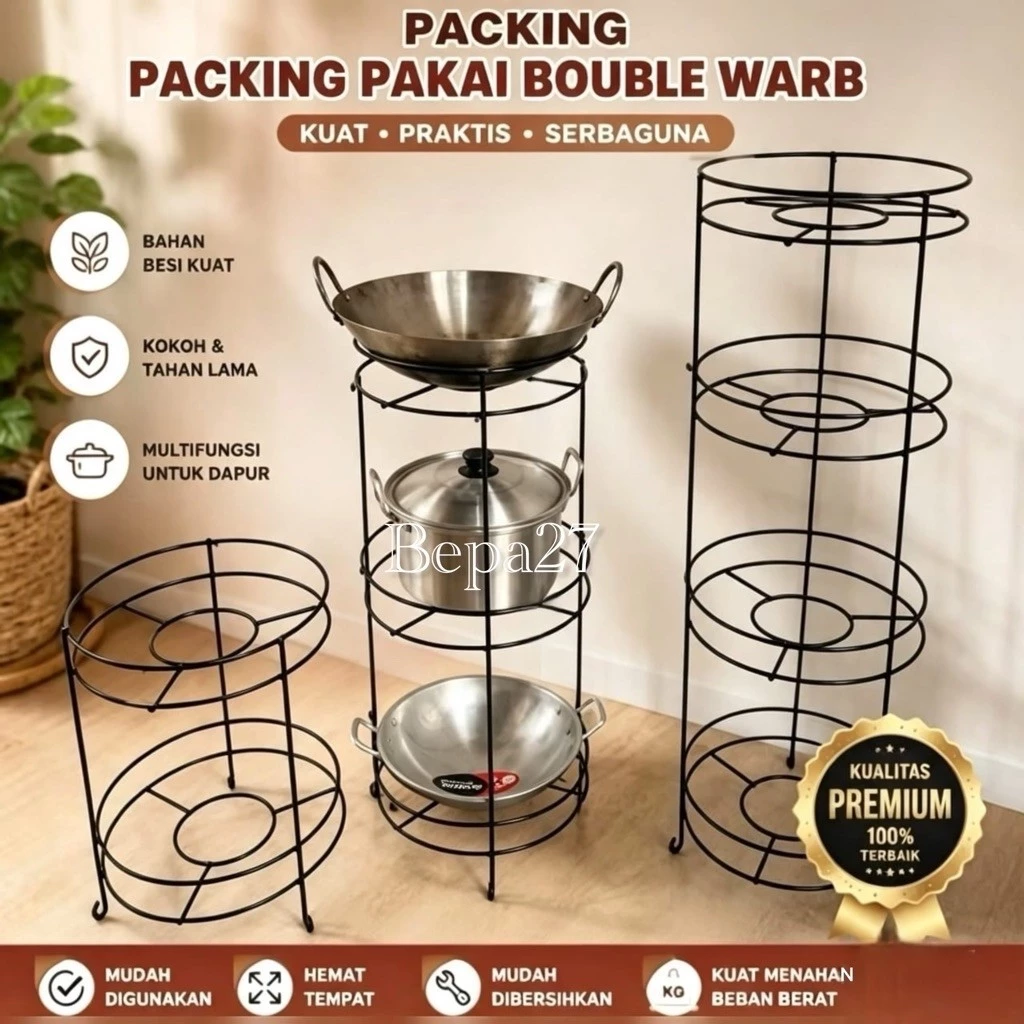 Rak Panci Holder Organizer Cookware Telfon Wajan Susun 3 Dapur Serbaguna 3 Tingkat
