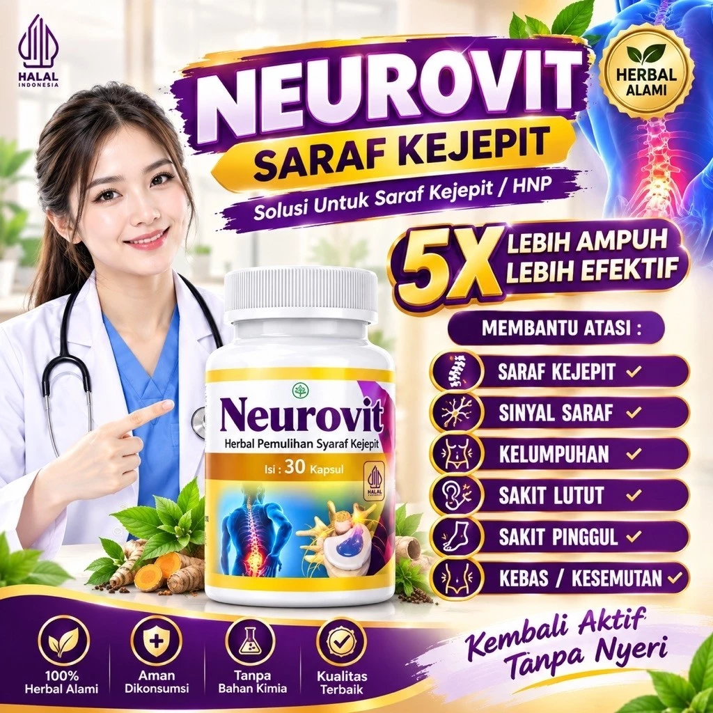 NEUROVIT - Paket Herbal Syaraf Kejepit, Menyembuhkan Penyakit Syaraf Kejepit Dengan Cepat Ampuh ORIGINAL BPOM