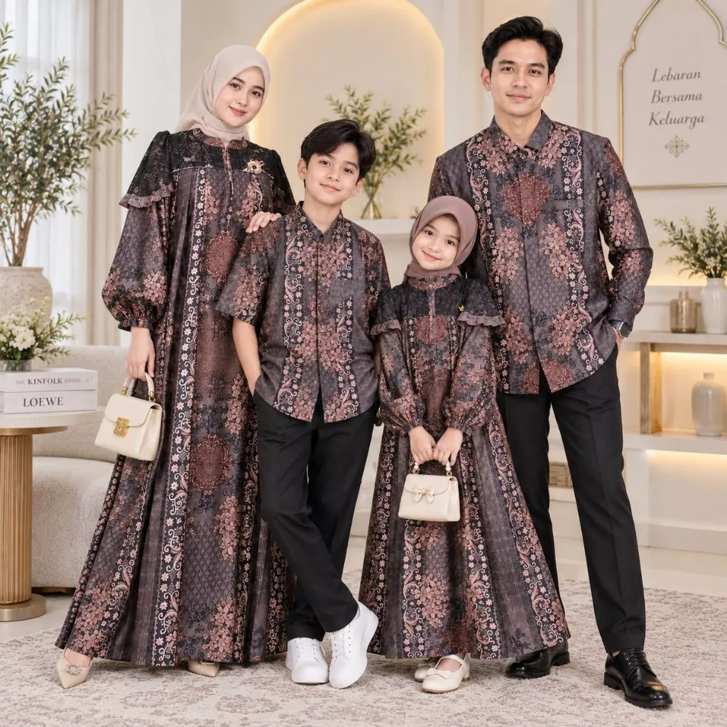 Sarimbit Keluarga Famset Amanda Series Maxmara mix brokat cantili gamis Lebaran mewah elegan
