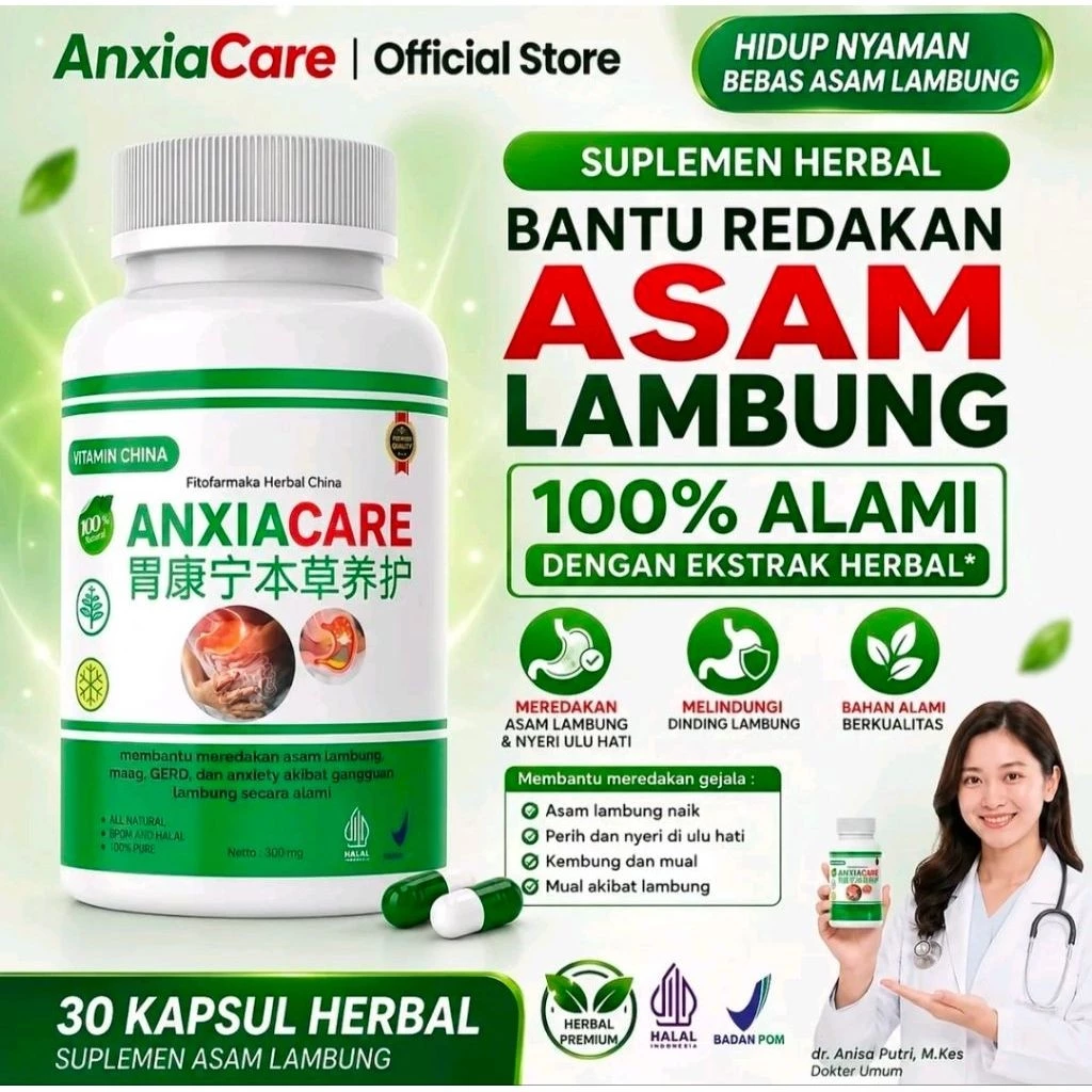 AnxiaCare - Obat Asam Lambung Kronis Herbal Vitamin Cina Pereda Gerd Maag Anxiety Dyspepsia Original Halal BPOM