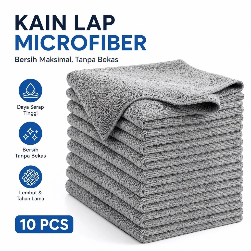 Kain Lap Microfiber 10 PCS Daya Serap Tinggi Lembut Untuk Membersihkan Rumah Mobil Dapur