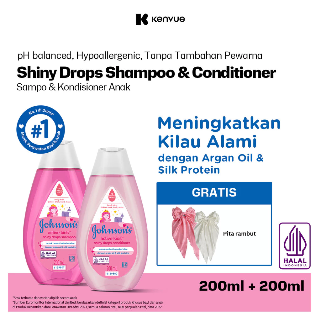 JOHNSON'S Active Kids Shiny Drops Shampoo & Conditioner - Shampo & Kondisioner Anak-anak 200ml