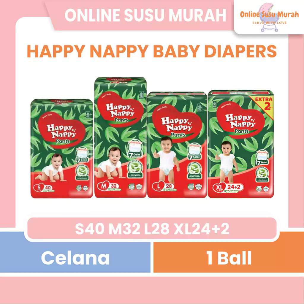 HAPPY NAPPY SMART PANTS S40 M32 L28 XL24+2 POPOK EKONOMIS S 40 M 32 L 28 XL 24+2 PPKS