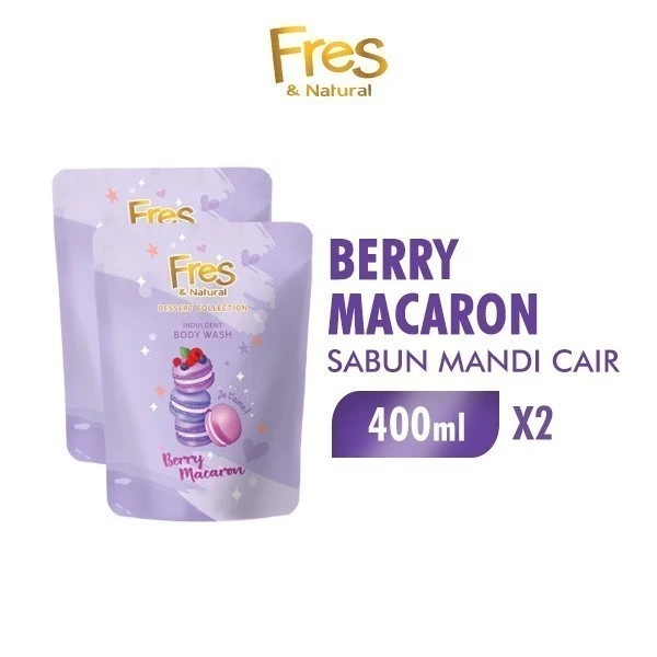 Fres & Natural Sabun Mandi Cair Berry Macaron Pouch 400 ml x2