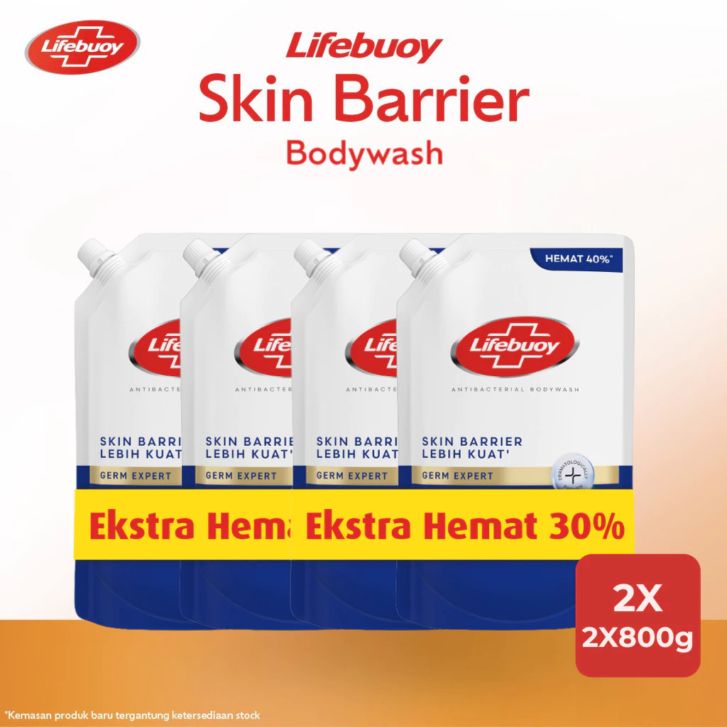 [LEBIH HEMAT 30%] Lifebuoy Sabun Mandi Cair Anti Bacterial Body Wash Mild Care 100% Lebih Kuat Lawan Kuman Berbahaya & 10x Moisturizer 800ml x 4
