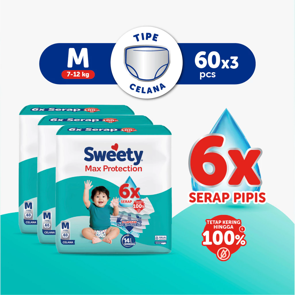 Sweety Silver Max Protect M 60s x 3 Popok Celana Baby Diapers
