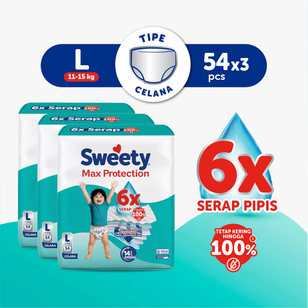 Sweety Silver Max Protect L 54s x 3 Popok Celana Baby Diapers