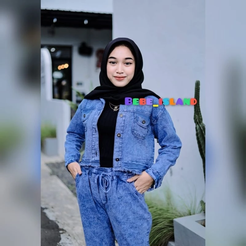 JAKET JEANS CROP RAWIS LD 120cm JUMBO OVERSIZE WANITA