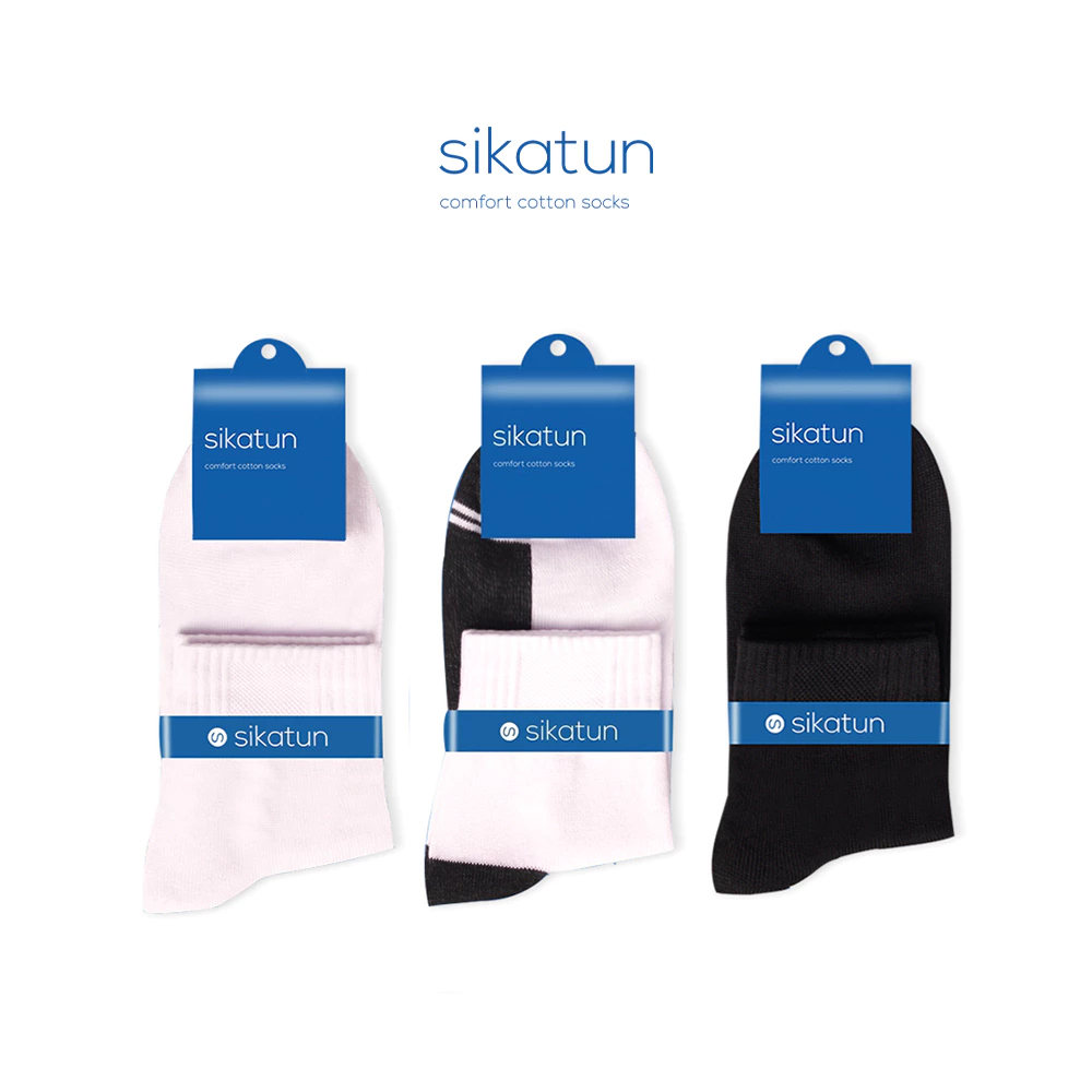 SIKATUN Quarter Socks (Best Value) - Kaos Kaki Olahraga Dewasa Telapak Hitam, Hitam & Putih Polos Katun