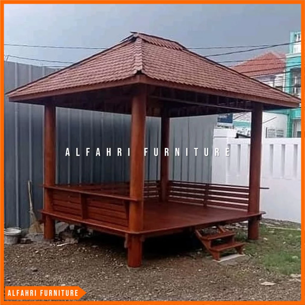 Saung Gazebo Kayu Minimalis Murah 3x3 Meter | Gasebo Taman Rumah Atap Sirap