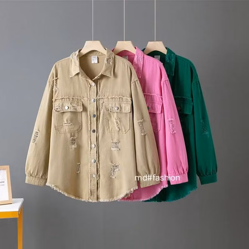 KEMEJA BLUS WANITA JEANS OVERSIZE KOREAN STYLE
