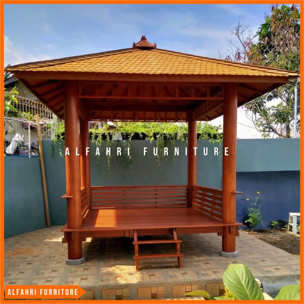 Gazebo Kayu Minimalis 3x3 Meter | Saung Gasebo Taman Rumah Modern Atap Sirap