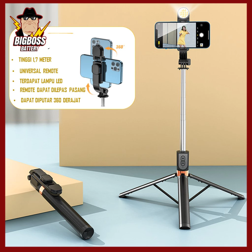 Tongsis Bluetooth 1.7 Meter Selfi Stick 4IN1 360° Rotation Adjustable Tongsis Tripod Selfie Remot