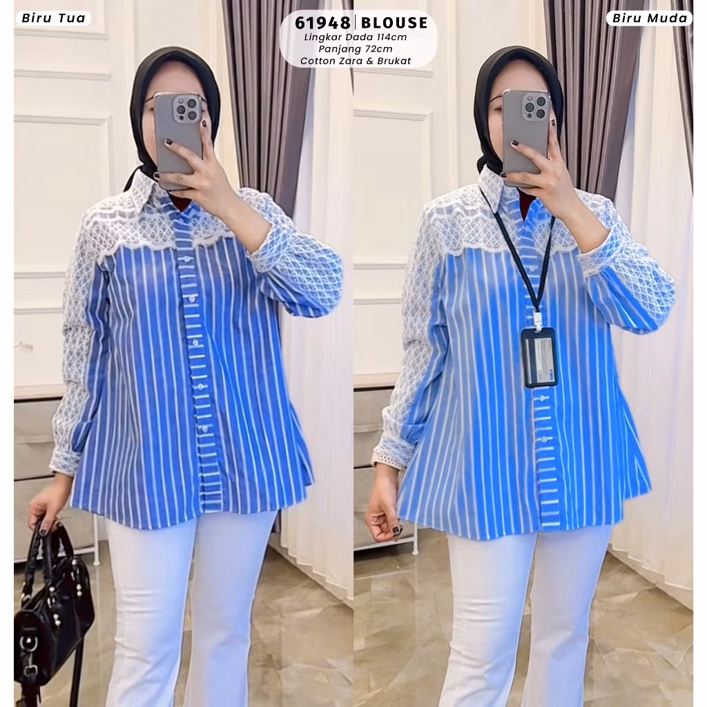 EXTU HERITAGE - VITA BLOUSE SALUR KOMBINASI BRUKAT ELEGAN, ATASAN WANITA MODIS & TRENDY - 61948, 511
