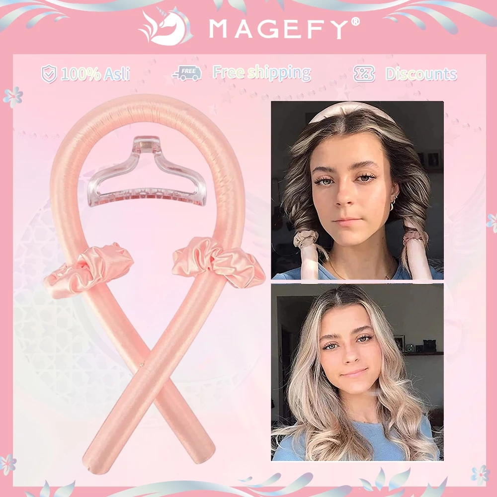 MAGEFY Heatless Curls Band Rambut Panjang Dengan Rol Rambut Jepit Rambut Diy Styling 1460