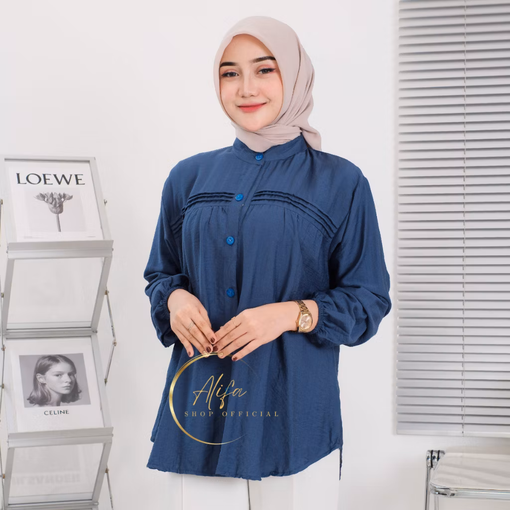 Luna Shirt Atasan Kemeja Wanita Oversize Polo Linen LD 120