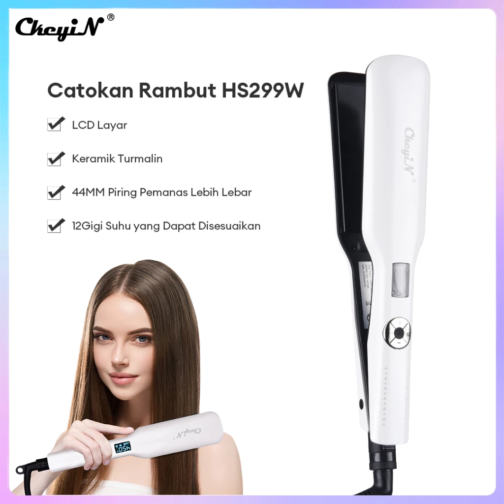 CkeyiN Hair Straightener 2 in 1 Catokan Rambut Ceramic 44MM Layar LED Catok Curly Hair Curler